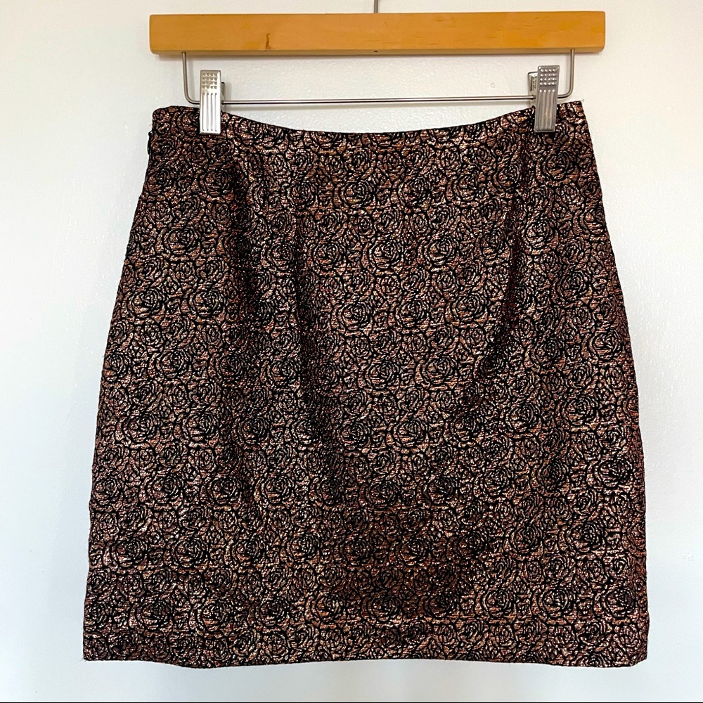 & Other Stories Metallic Copper Jacquard Floral Mini Skirt Size 4